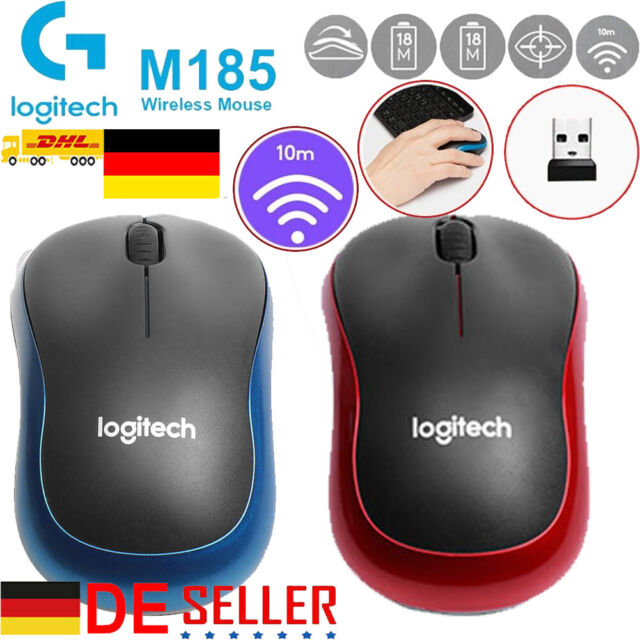 L ogitech M185 Maus Wireless Schnurlos Mouse Kabellos Funk + USB Empfänger DE