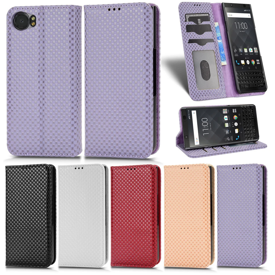 For BlackBerry Keyone, Wallet Case Grid Flip Leather Wallet Card Stand Cover - Image 2 of 4