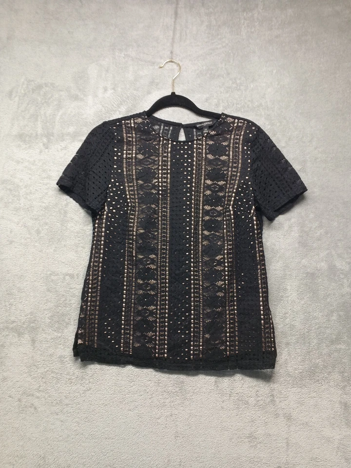 Женская кружевная блузка BANANAREPUBLIC XS(0-2) с коротким рукавом с черной желтовато-коричневой подкладкой - Изображение 2 из 4