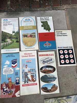 Lot of 7 Various Vintage Maps, Howard Johnson, Exxon, Chevron, Standard, Exxon