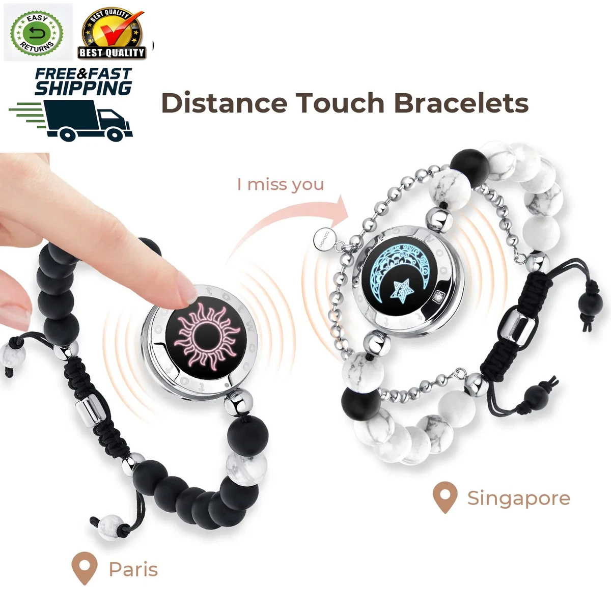 Long Distance Touch Bracelets for Couples Vibration Light up