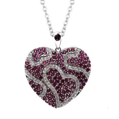 Rhodolith Granat mit weißem Zirkon Silber herzförmiger Anhänger, Jubiläumsgeschenk