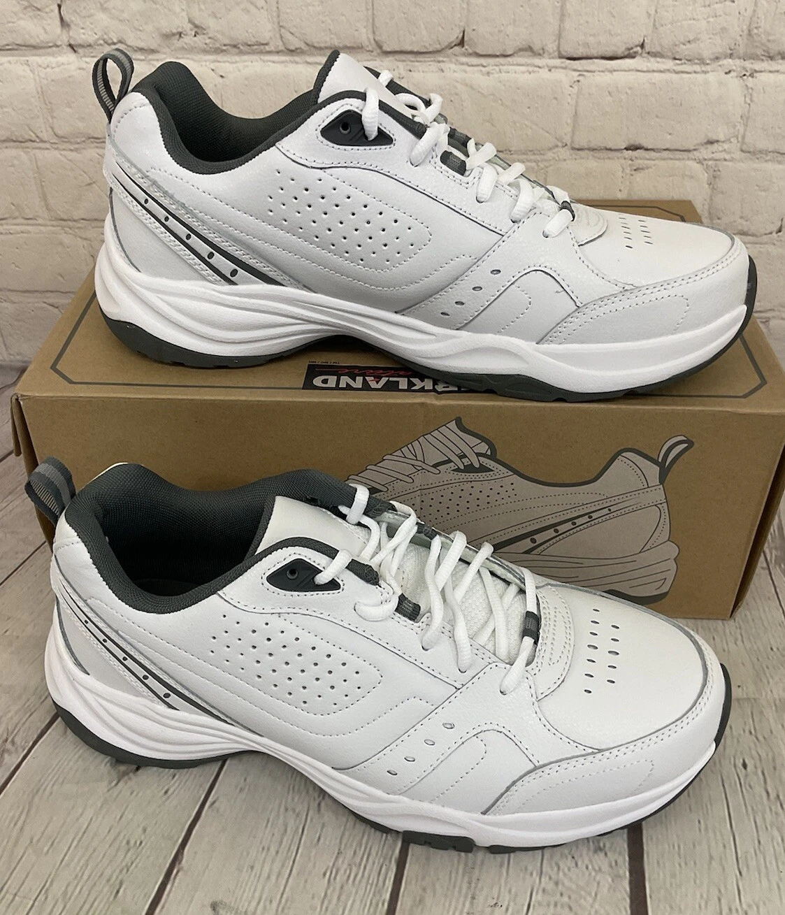 Kirkland 7761677 Signature Men's Athletic Leather Shoes White Grey US Size 10
