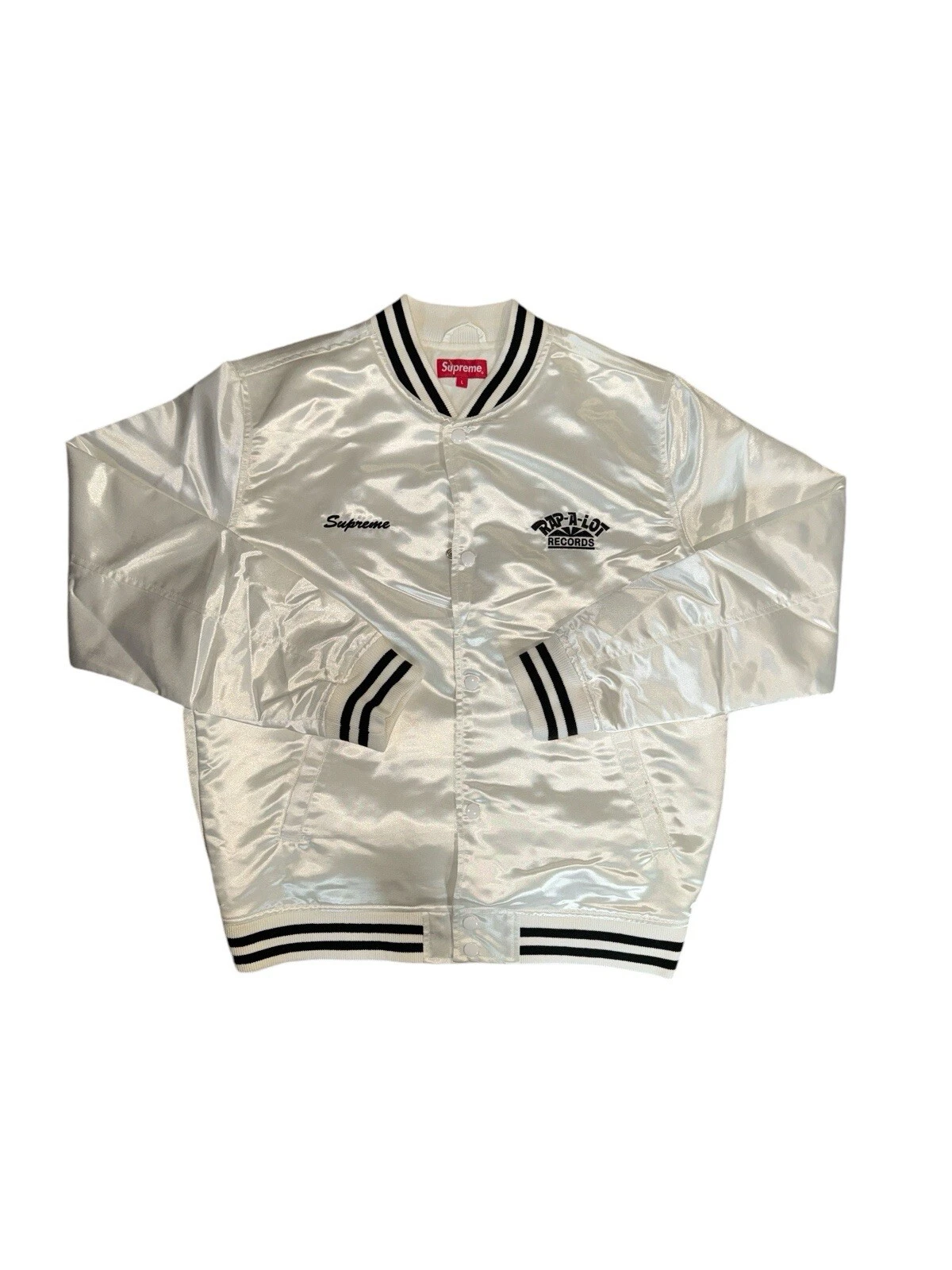 Supreme Rap A Lot Records Veste Bomber Satin Blanc Large Neuf