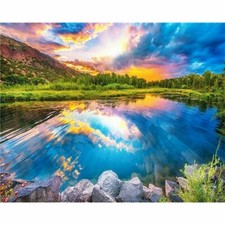 Paint By Numbers Adults kids Sky Lake Reflection DIY Painting Kit 40x50CM Canvas