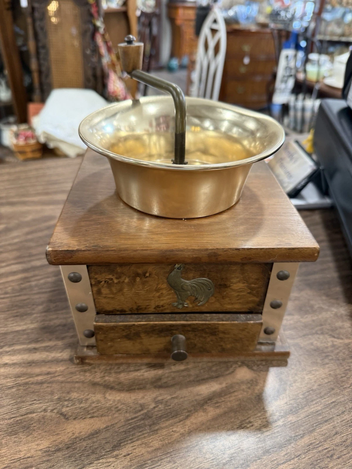 Le Bruit Secret Vintage Manual Coffee Grinder Wood & Metal Burr Rooster Design