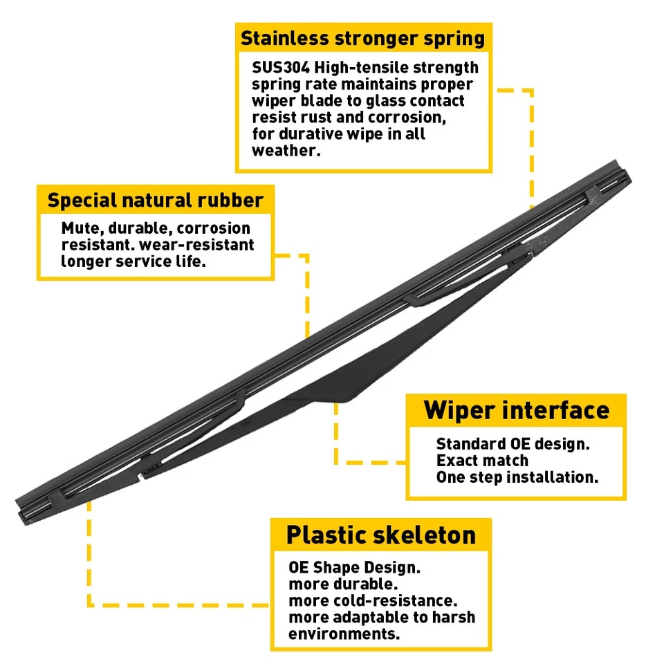 Rear Wiper Arm Blade For Hyundai Tucson 2010-2015 Kia Sportage 2011-16 ABS Black - Image 4 of 4