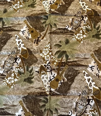 Vtg Trendtex Fabrics Hawaiian Tropical Fabric Brown Surfboard Palm Tree 44 x 47” - Image 1 of 3