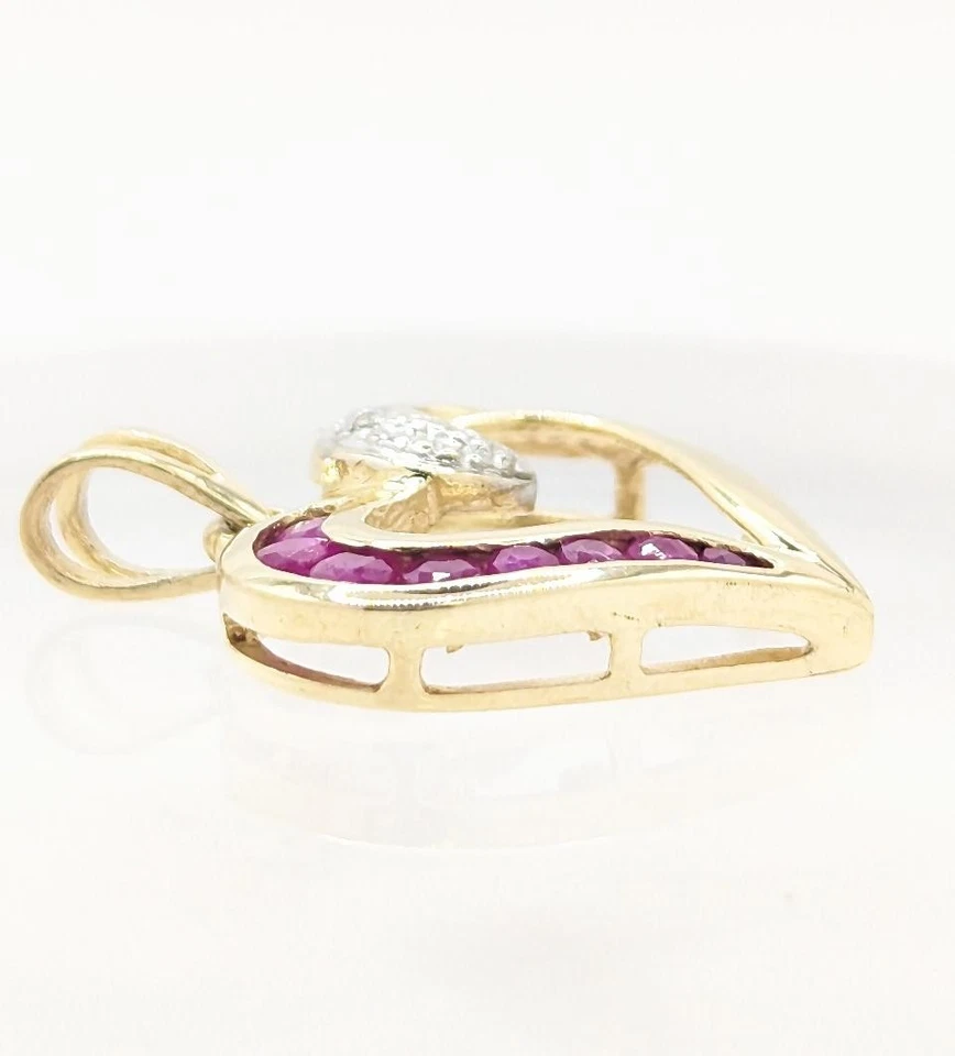 10K 2-Tone Gold 1.7g Ruby Open Heart Ribbon Twist Eternal Love Pendant - Image 3 of 4