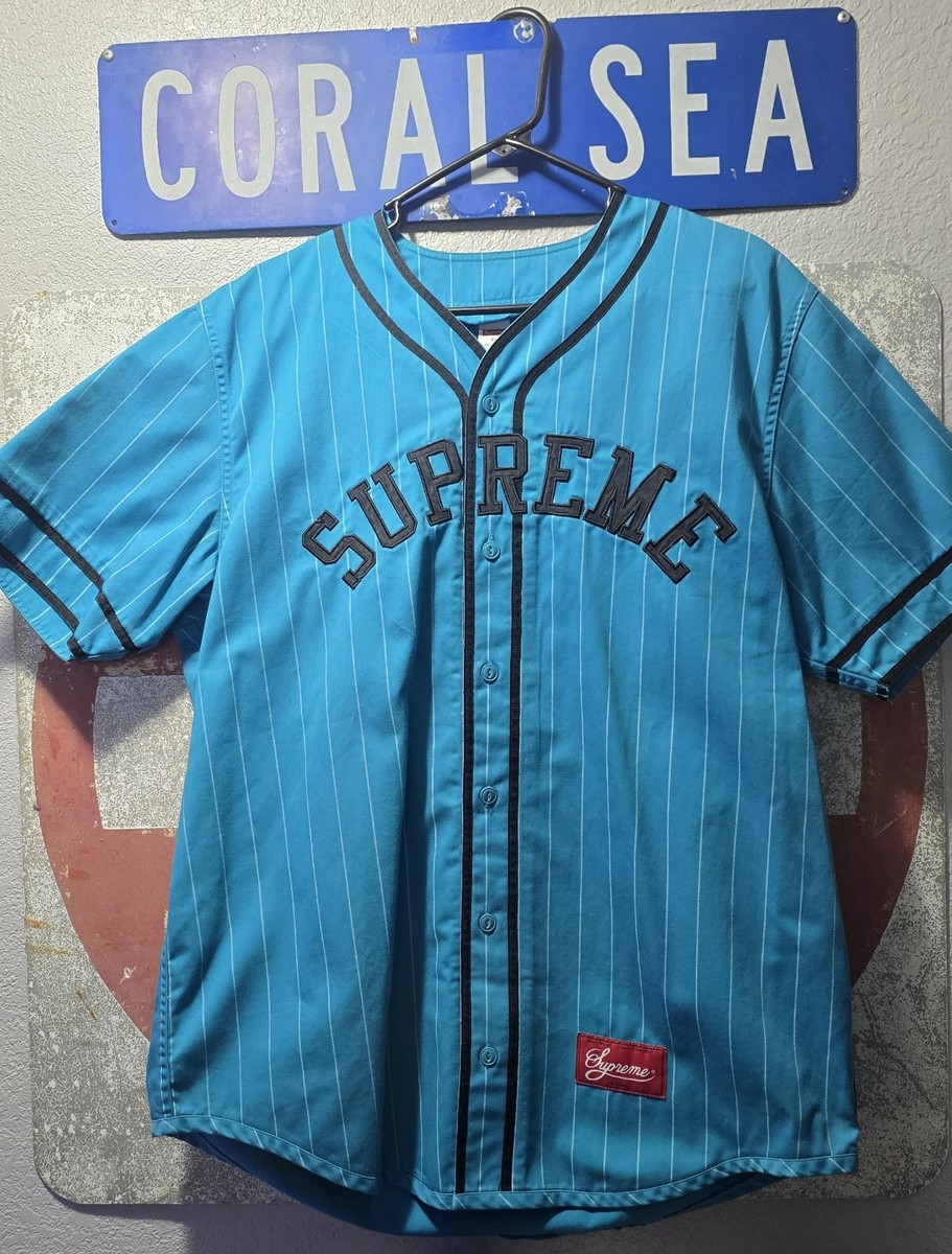 ウェア Supreme 12ss Arc logo Baseball Jersey RARE Supreme SS12 Teal Blue Baseball Jersey XL Pinstripe | eBay