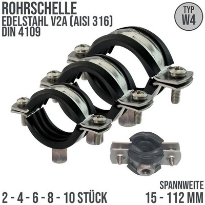 Rohr Schraub Schelle Klemme Gummieinlage V2A Edelstahl W4 15 - 112 mm