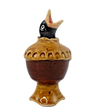 Vintage Pie Bird Vent Funnel England STUART BASS black bird ceramic pottery 4"