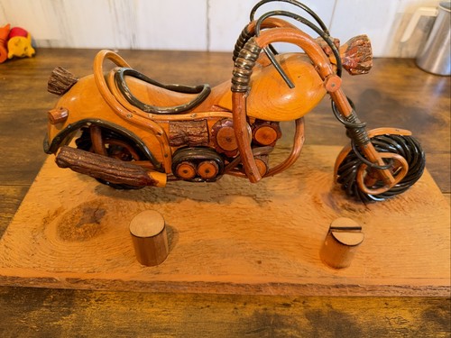 Harley Vintage Large Wood/Wicker Rattan Chopper Motorcycle W/knife Stand No Know