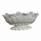 Vintage Paneled Grape White Milk Glass Oval Footed Lipped Bowl 11.5"