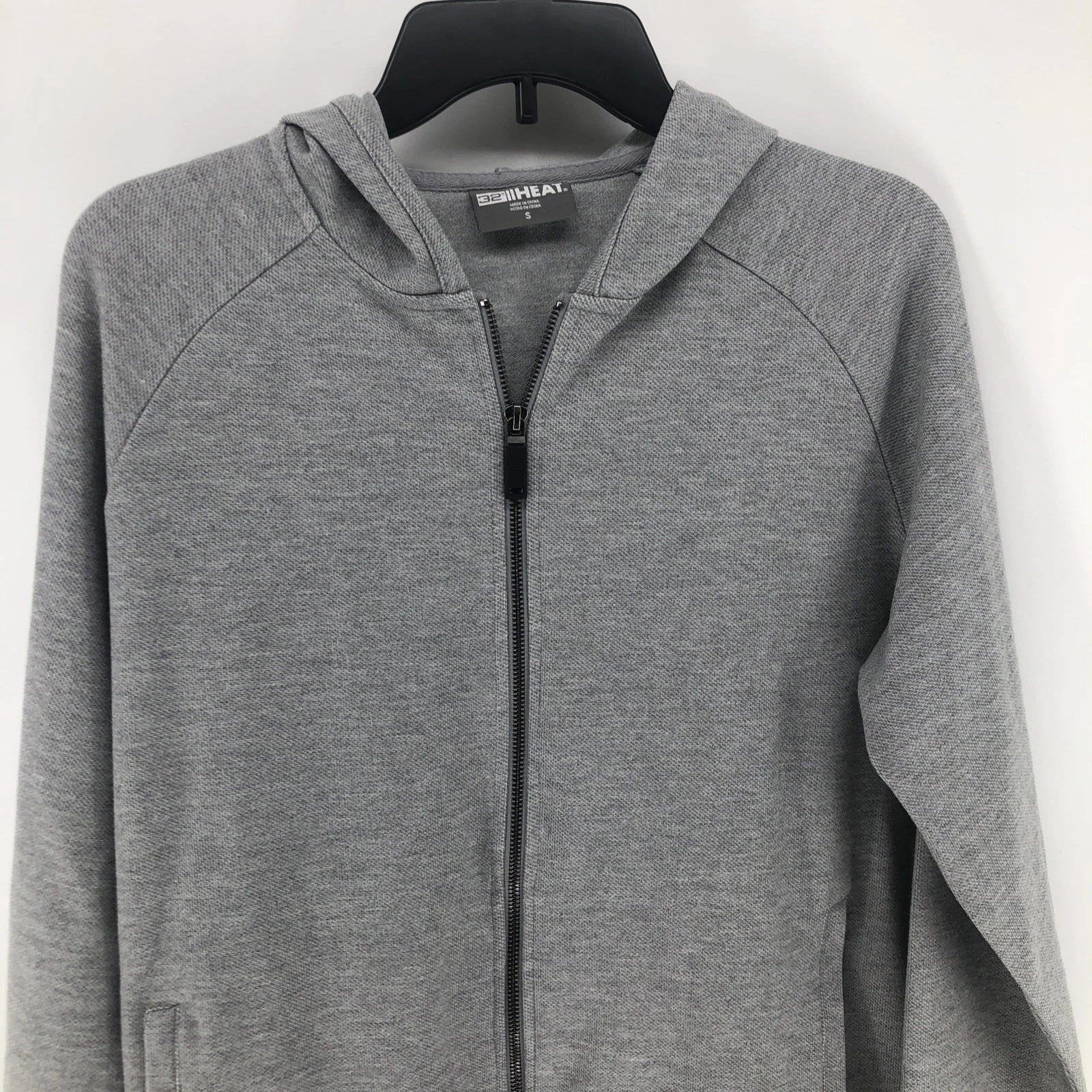 32 Degrees Heat Men's Full Zip Hooded Jacket Tight Knit Thermal Gray SMALL