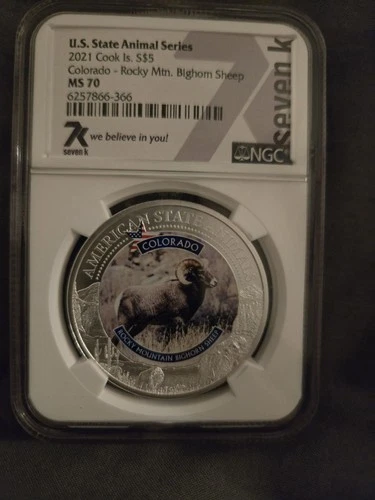 2021 Cook Islands $5 Colorado Rocky Mountain Bighorn Sheep Coin NGC MS 70 999