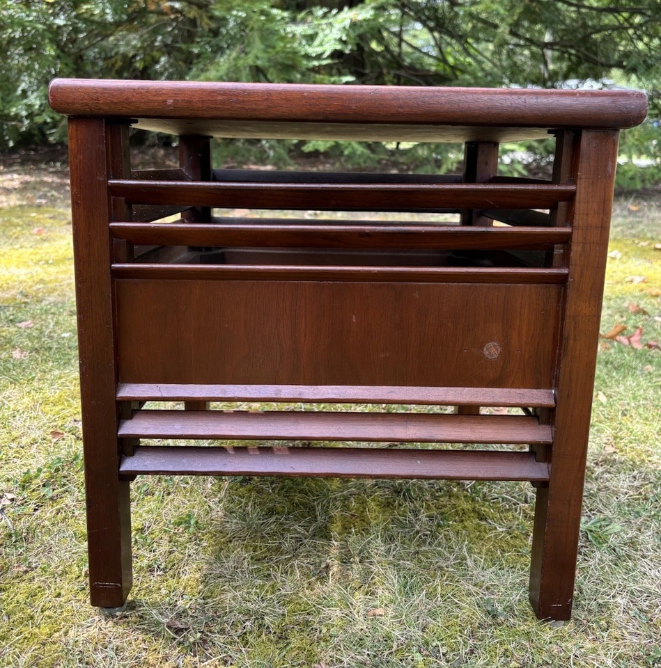 Vintage Mid Century Modern Mahogany End Table Hassock Ottoman for Diehl Fan - Image 4 of 4