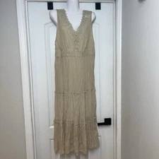 Indigo Rose Prairie Renaissance Maxi Dress L Beige Cottagecore Doily Boho Gauzy