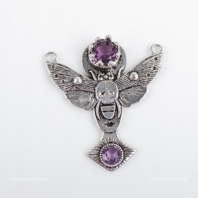 Round African Amethyst Stone Trendy Boho Best Daughters Gift Pendant 925 Silver