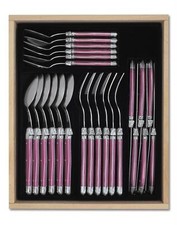Laguiole 24 Piece Cutlery Set in Premium Quality Wooden Tray, Pearl Purple