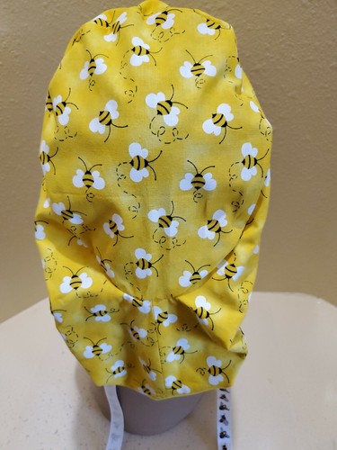 Bees (yellow) Women's Ponytail Surgical Scrub Hat/Cap Handmade - Picture 6 of 7