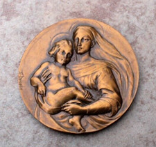 ancienne et belle médaille la vierge a l enfant  par f. dropsy
