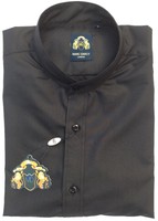 Mens Marc Darcy Soft Satin Feel Dressy Grandad Collar Shirt F17 - Black Mens Marc Darcy Soft Satin Feel Dressy Grandad Collar Shirt F17 - Black