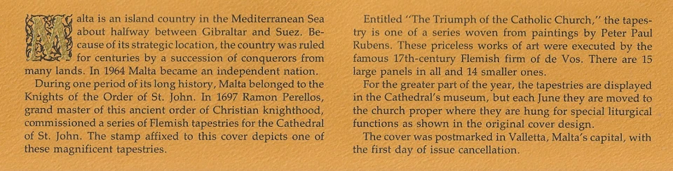 Malta 1979 First Day of Issue Triumph of the Catholic Church 2 Cent 1x 12-325 - Image 2 of 4