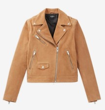 The Kooples Paris Suede Goatskin Leather Zipped Biker Jacket Rrp: £450 - Bnwt