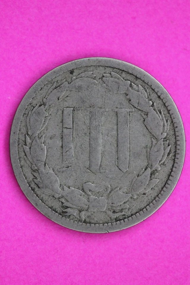 1867 Three 3 Cent Nickel Guaranteed Authentic & Genuine Fast Free Shipping 1309 - Image 2 of 3