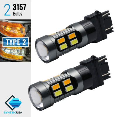 2x 3157 Dual Color Type-2 Switchback White/Amber 20-LEDs Turn Signal Light Bulbs