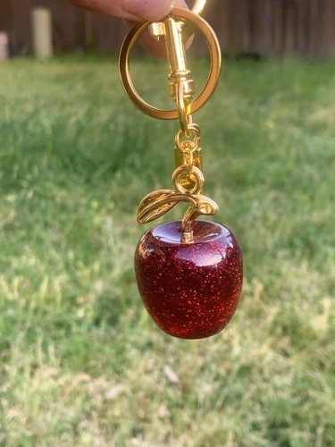 New Cherry Bag Charm Keychain Glitter Resin and Metal Brass Red Apple - Picture 4 of 8