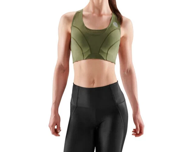 Sutiã Feminino SKINS Compression Series-3 Alto Impacto Pequeno Cáqui Novo com Etiquetas - Imagem 2 de 4