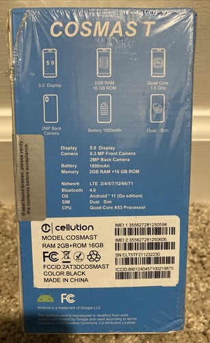 Cellution Cosmas T - 16GB - Black (Unlocked) 4G LTE Android Touch Smartphone New - Picture 7 of 13