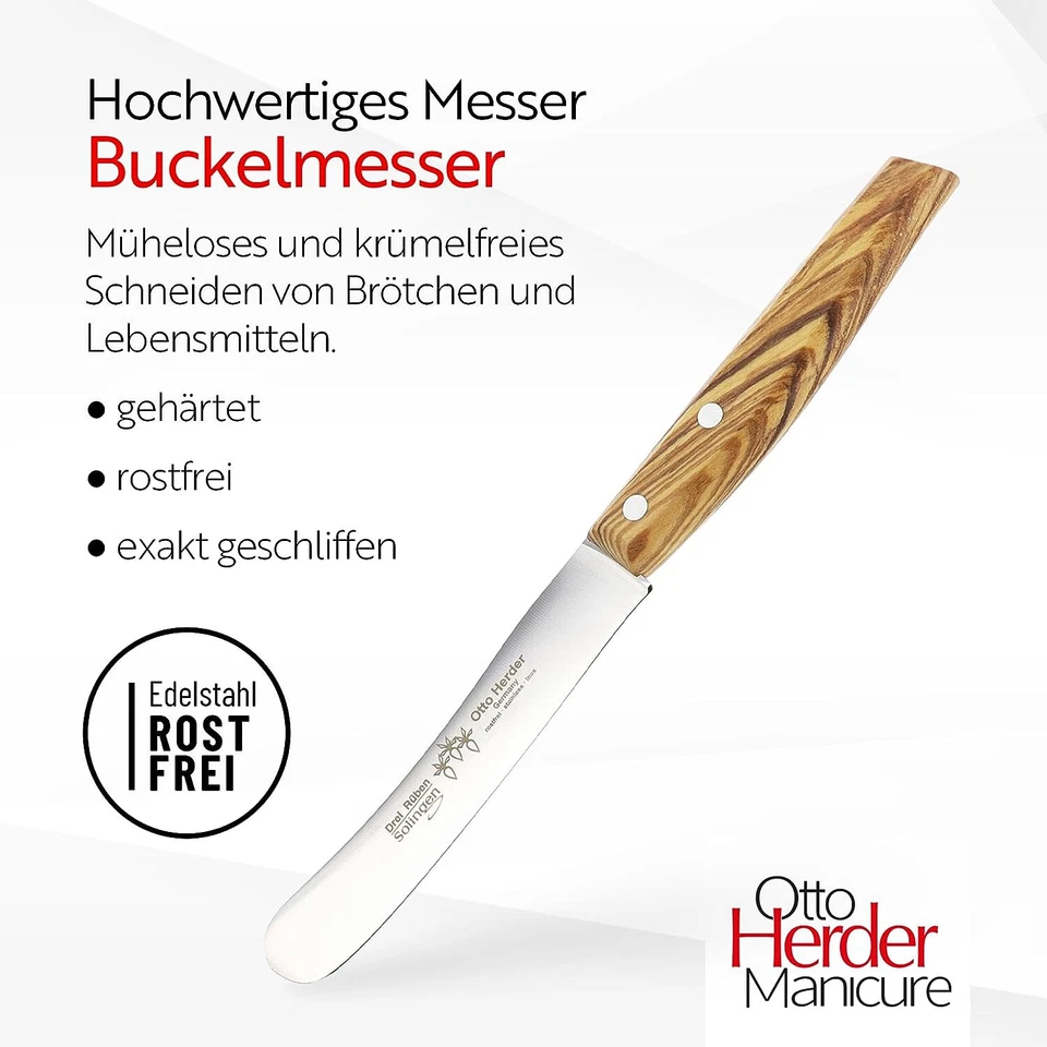 Otto Herder Buckelsmesser Solingen rostfrei, Frühstücksmesser 22,2 cm,Olivenholz - Bild 4 von 4