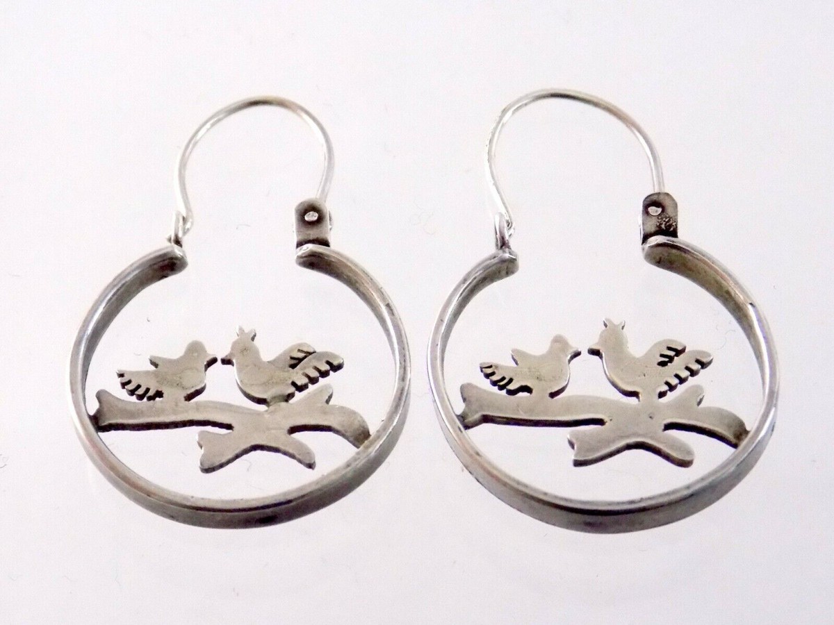 CITLALI Mexico Sterling Silver Lovebirds Hinged Earrings GP-35