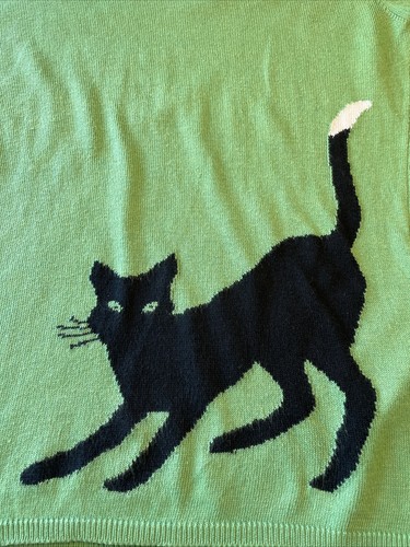 68 Ballantyne Cotton Sweater Intarsia Black Kitty Cat VTG Small? - 第 1/7 張圖片