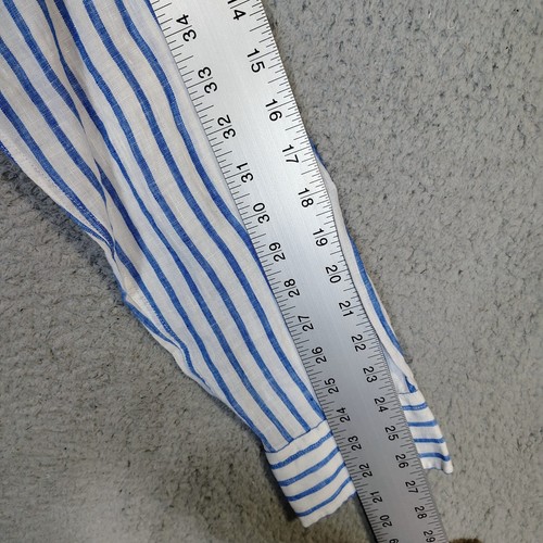 Massimo Dutti Shirt Men's 2XL White Blue Striped 100% Linen Preppy Vacation - Picture 13 of 13