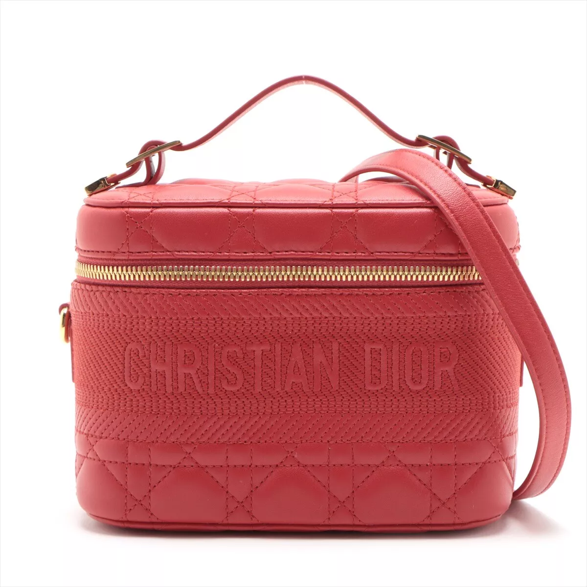 SAC VANITÉ 2 VOIES Christian Dior Cannage cuir rouge