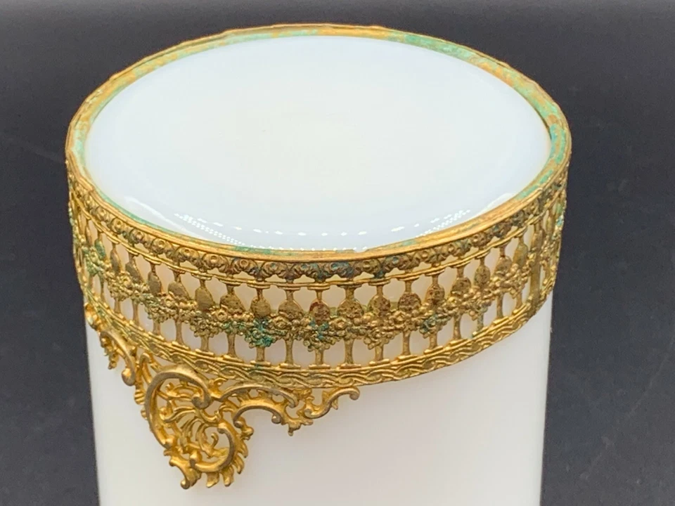 Antique French PALAIS ROYAL White Opaline Glass Perfume Scent Bottle Dore Bronze - Image 4 of 4