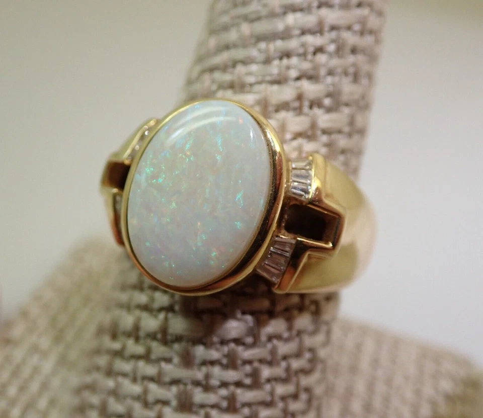 Anillo de oro amarillo macizo de 14 k LAURA RAMSEY LR ópalo cabujón banda diamantes talla 9,25 Foto 3 de 4