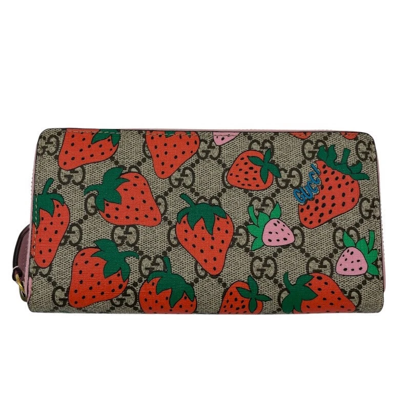 Portefeuille long femme GUCCI GG Supreme Strawberry 573865 fermeture éclair ronde