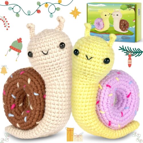 Crochet Kit for Beginner Step-by-Step Video Tutorials Snail Couple - Picture 1 of 6