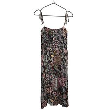 Loft Boho Crinkle Tank Midi Smocked Tie Shoulder Dress SP Petite Multicolor