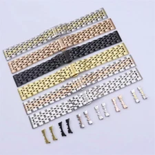 Unisex Straight+Curved End 10mm-24mm Bracelet Stainless Steel Watch Strap Band