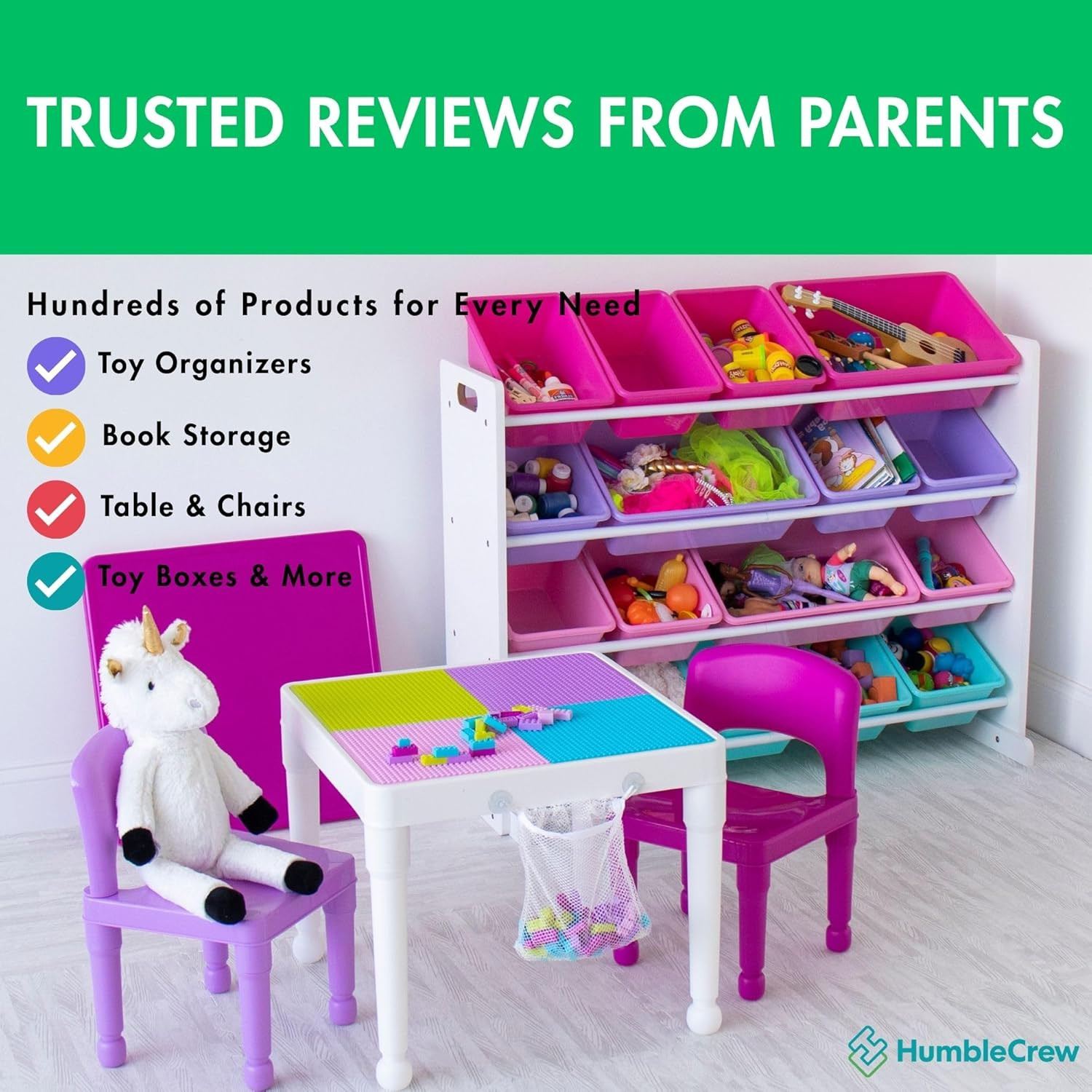 Toy Storage Organizer 16 Removable Bins, White/Blue/Pink/Purple, Bins for Kids