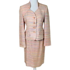 Vintage Bergamo By Ebi Size 4 2-Piece Suit Skirt w/ Blazer Jacket Tweed Striped