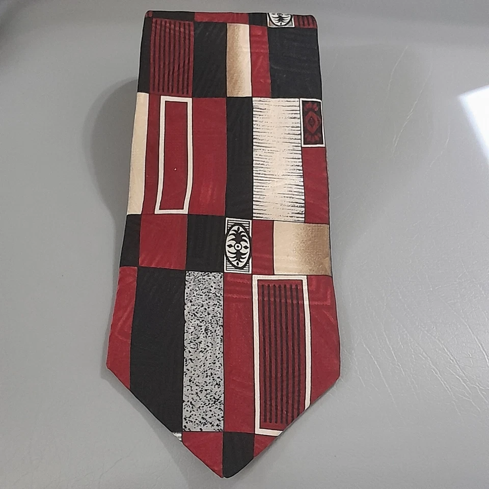 Corbata hecha a mano 100 % seda suave para hombre rojo oscuro gris negro-ligeramente usada-inspeccionada ¡Bonita! Foto 2 de 4