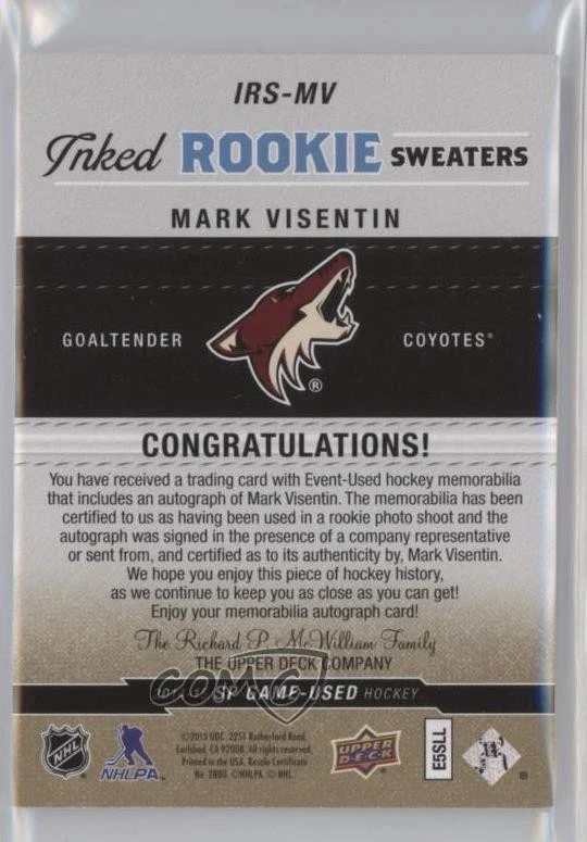 2014-15 SP Game Used Inked Rookie Sweaters /49 Mark Visentin #IRS-MV Patch RC - Image 2 of 2