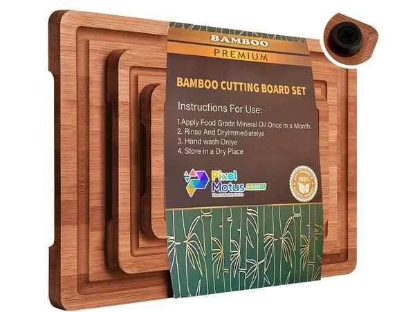 Cutting Board Set of 3 – Extra Durable Natural Wood Chopping Boards with Deep...